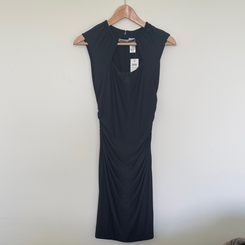 Cache Black Sleeveless Midi Dress with Draped Front